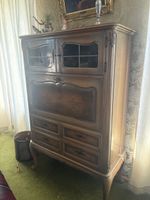 Antiker Sekretär aus Holz mit Vitrine und Schubladen