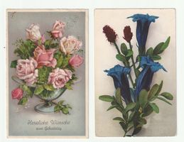 Postkarten mit Blumen Alpenblumen und Rosen, 1944; 1924