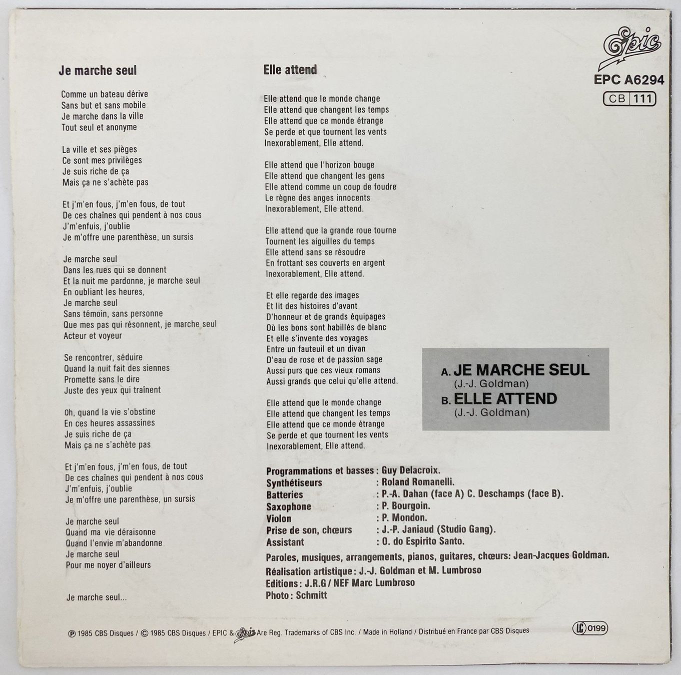Schallplatten: JEAN-JACQUES GOLDMAN - JE MARCHE SEUL – Gebraucht aus Bottens von hotter-than-hell 1
