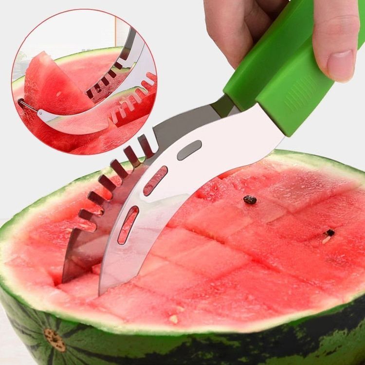 YALiya 3er Set Melonenschneider Edelstahl - 2in1 Wassermelonenschneider Mit Gabel, Für Obst & Früchte