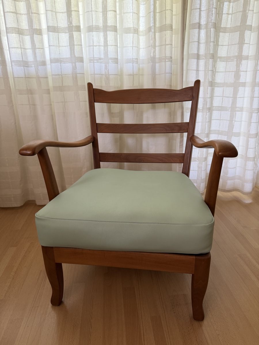 Poltrone: Retro Sessel Holz mit türkis Polstern – Usato da Aeschi b. Spiez venduto da fux_l5vd 2