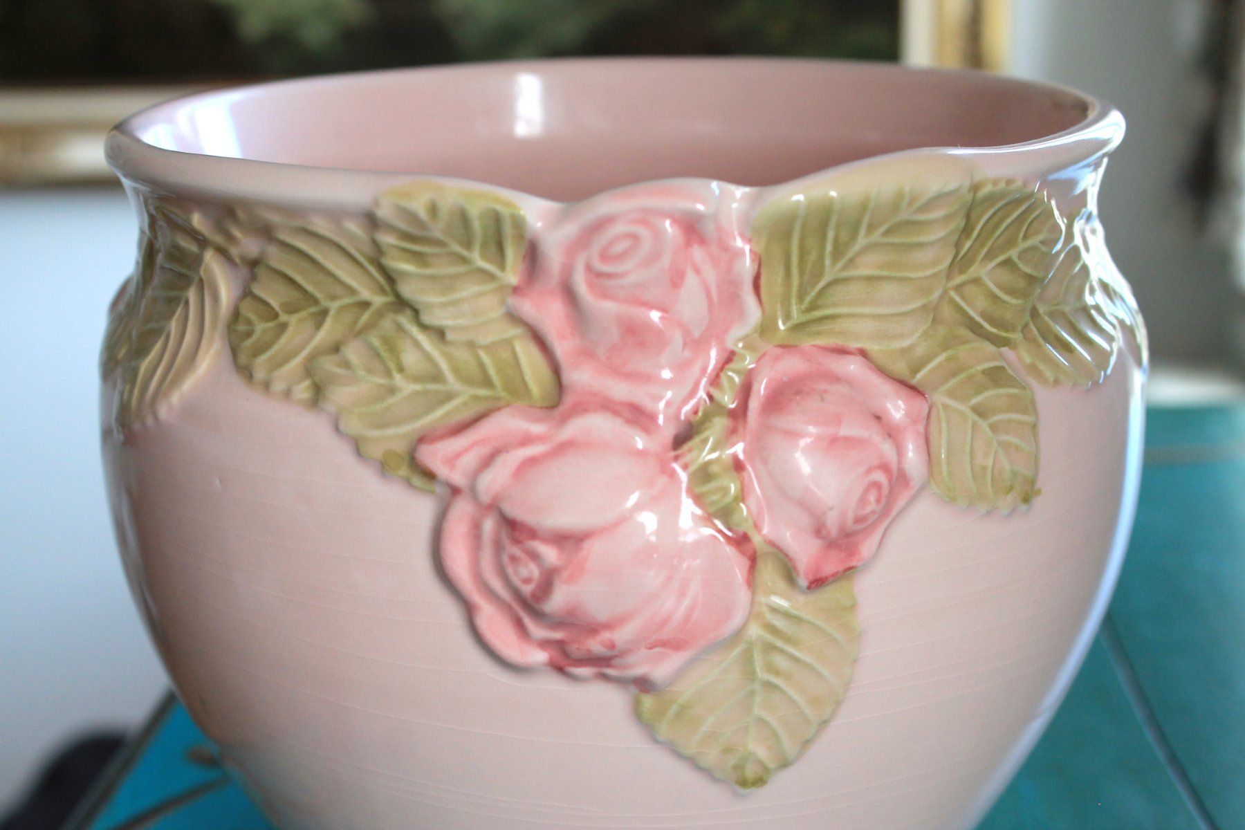 Vasi per fiori: Keramik Cache-Pot / ÜBERTOPF mit Rosendekor  17cm hoch – Usato da Rebstein venduto da QuasarVincent 2