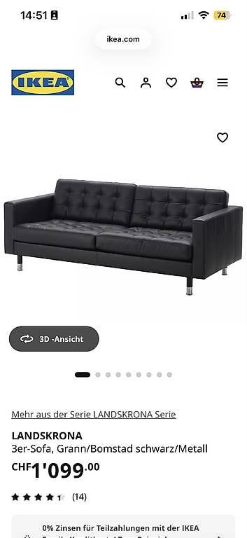 Ikea Divani: LANDSKRONA 3er-Sofa, Grann/Bomstad schwarz/Metall – Usato da Winterthur venduto da gio_6fnt 1