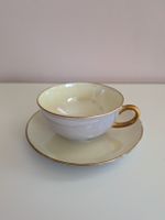 Perlmutt Kaffeetasse mit Unterteller, Goldrand Arzberg 