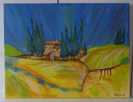 Toskana Gemälde, Acryl, Leinwand, Landschaft, handgemalt