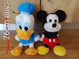Lot de 2 peluches Mickey et Donald Disney, env. 26cm