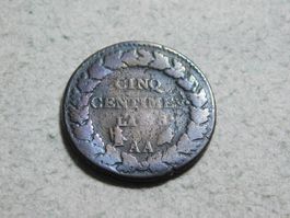 Cinq Centimes, An 8, Frankreich, Mz "AA", Kupfer, sehr schön