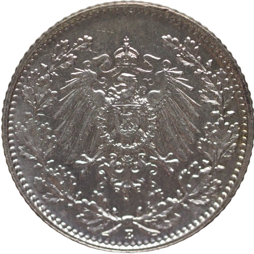 Tutti le monete: Deutschen Reich  1/2 Silber Mark 1918 E – Usato da Liestal venduto da fibonaccis 1