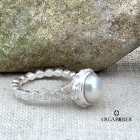 Silberring mit Perle Blumenmuster Grösse 50