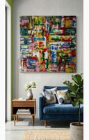 Abstraktes Bild Gold Rot Blau Gelb Schwarz handmade 70×86