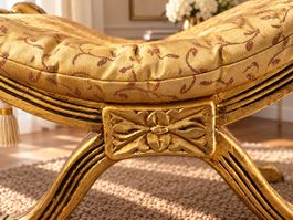 Orientalischer Hocker antik goldfarben mit Stoffbezug