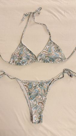 Paisley Bikini Damen weiss türkis – Triangle Bikini