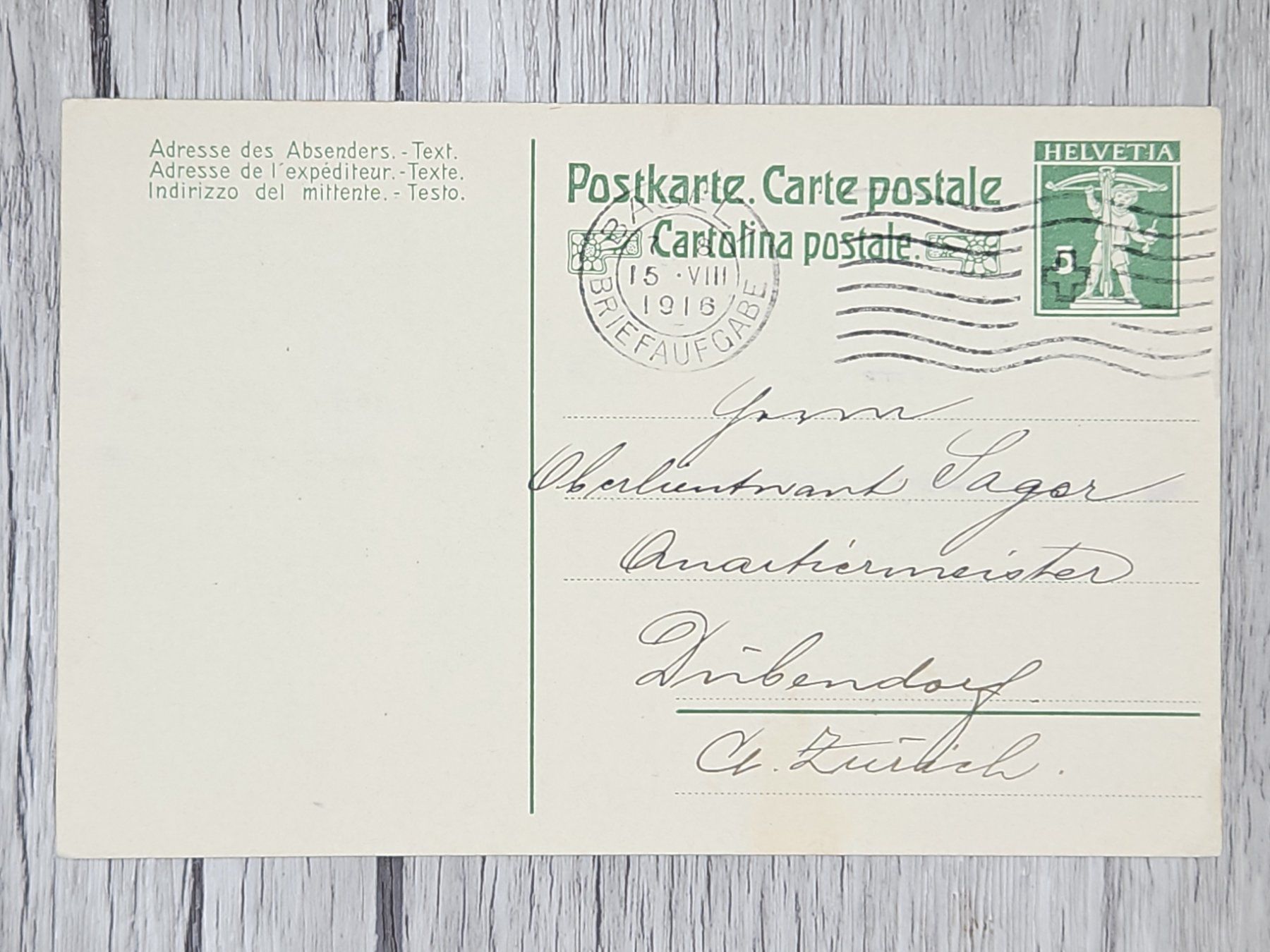 Tutti i francobolli: CL13 Carte Postale  + Timbre Suisse 1916 – Usato da Cousset venduto da Patrick_Collections