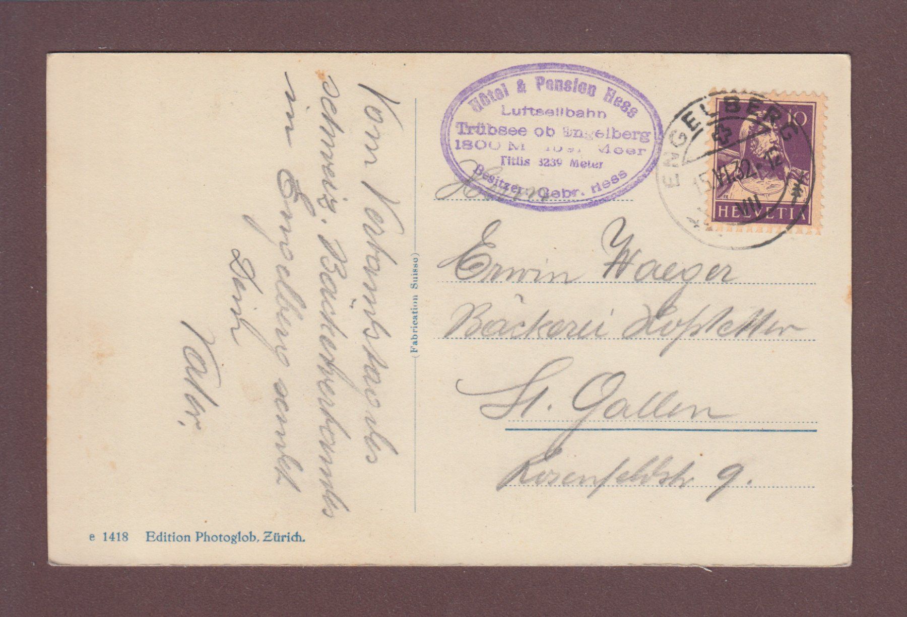 Cartoline postali: ENGELBERG - Schwebebahn Gerschni-Trübsee - 1932 – Usato da Pully venduto da nicecards 1