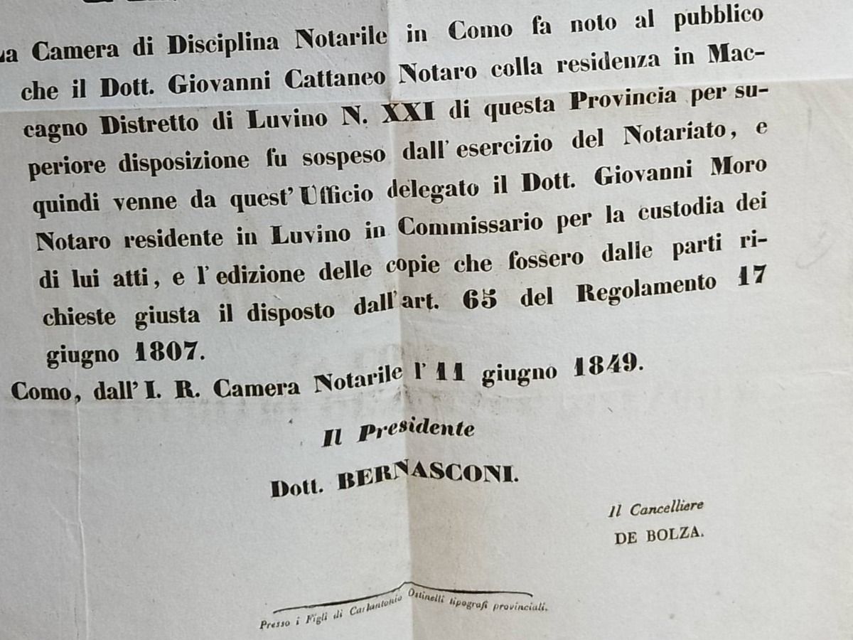 Documenti: Italia - Como - "Distretto di Luvino" - 1849 – Usato da Sorengo venduto da 74in 1