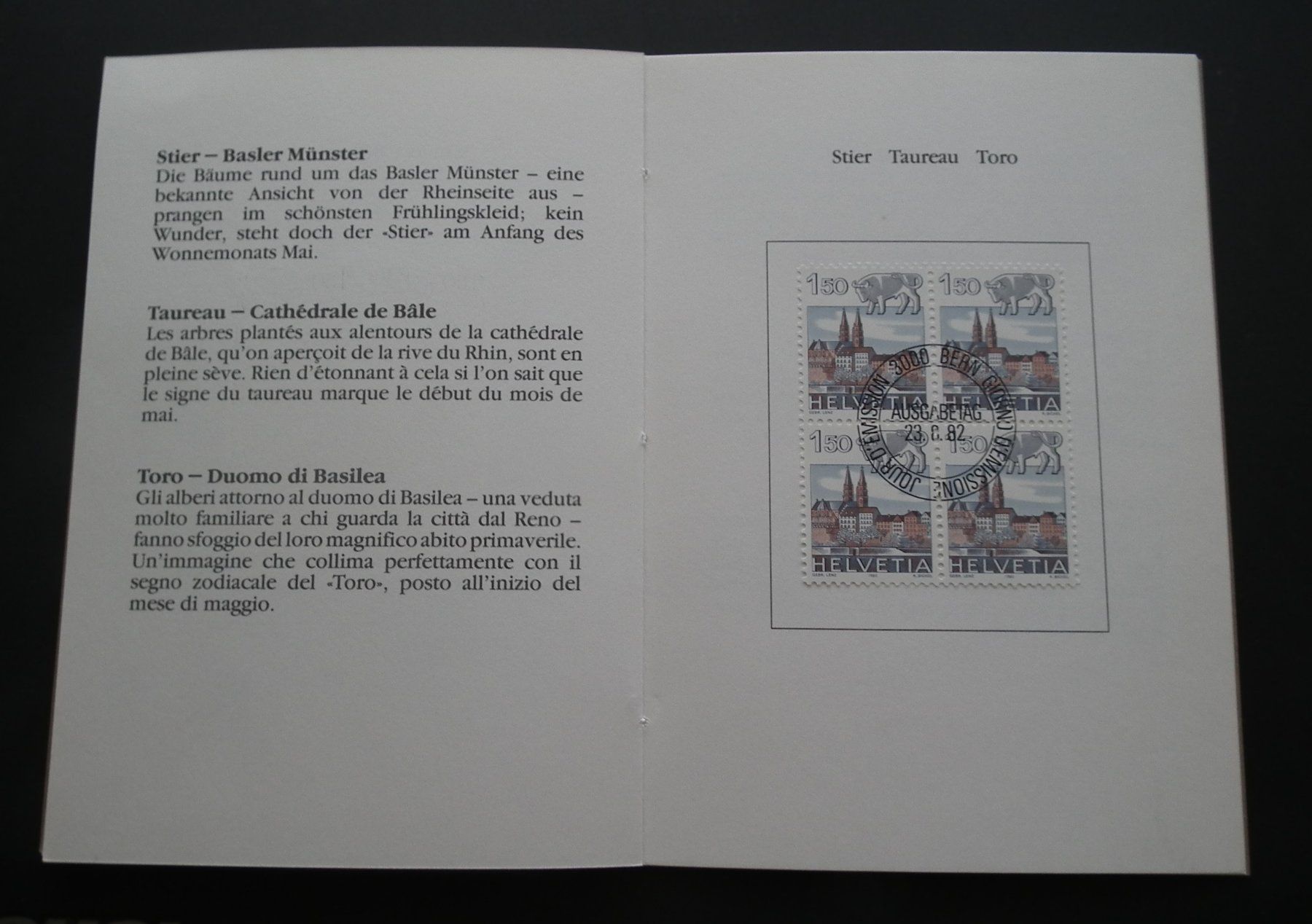 Alle Briefmarken: Tierkreiszeichen Ausgabe 1982  Folder mit 4-er Blocks – Gebraucht aus Kriens von WULLU99 5