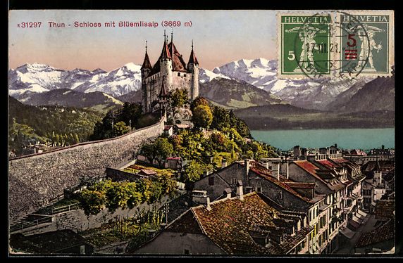 Cartoline postali: AK Thun, Schloss mit Bluemlisalp – Usato da Berlin venduto da bartko-reher