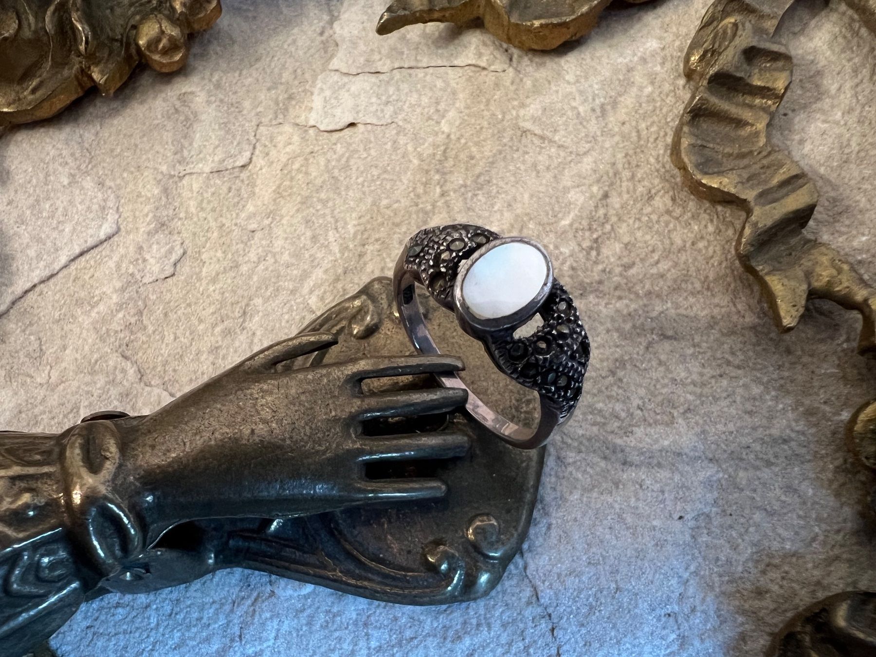 Ringe: Ring Silber Perlmutter Markasiten G 57,5 Vintage Jugendstil – Neu (gemäss Beschreibung) aus Bern von Jiffy 3