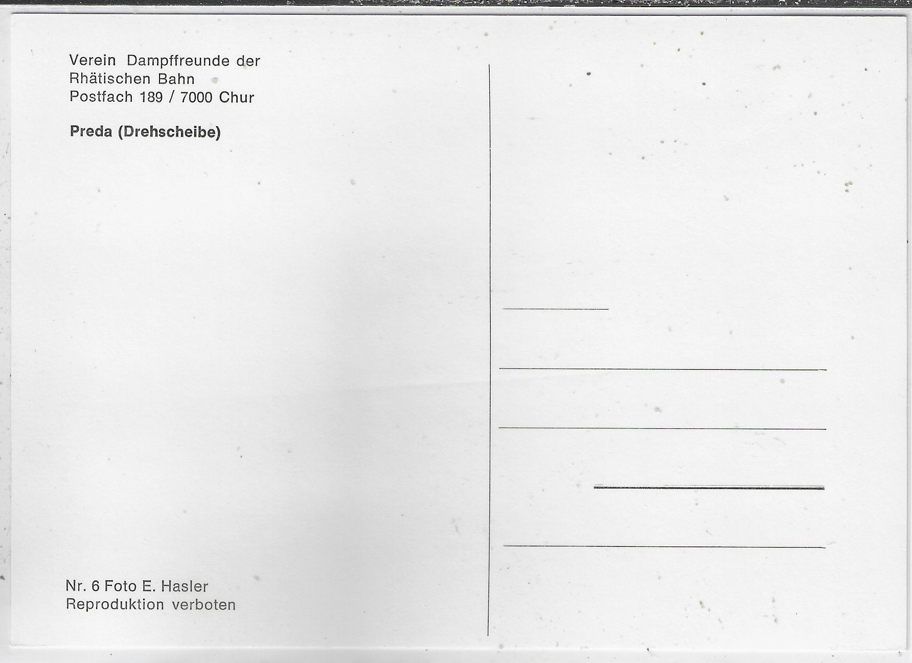 Cartoline postali: Dampffreunde Rhätische Bahn - Preda (Drehscheibe) – Usato da Ettingen venduto da Kartenplanet 1