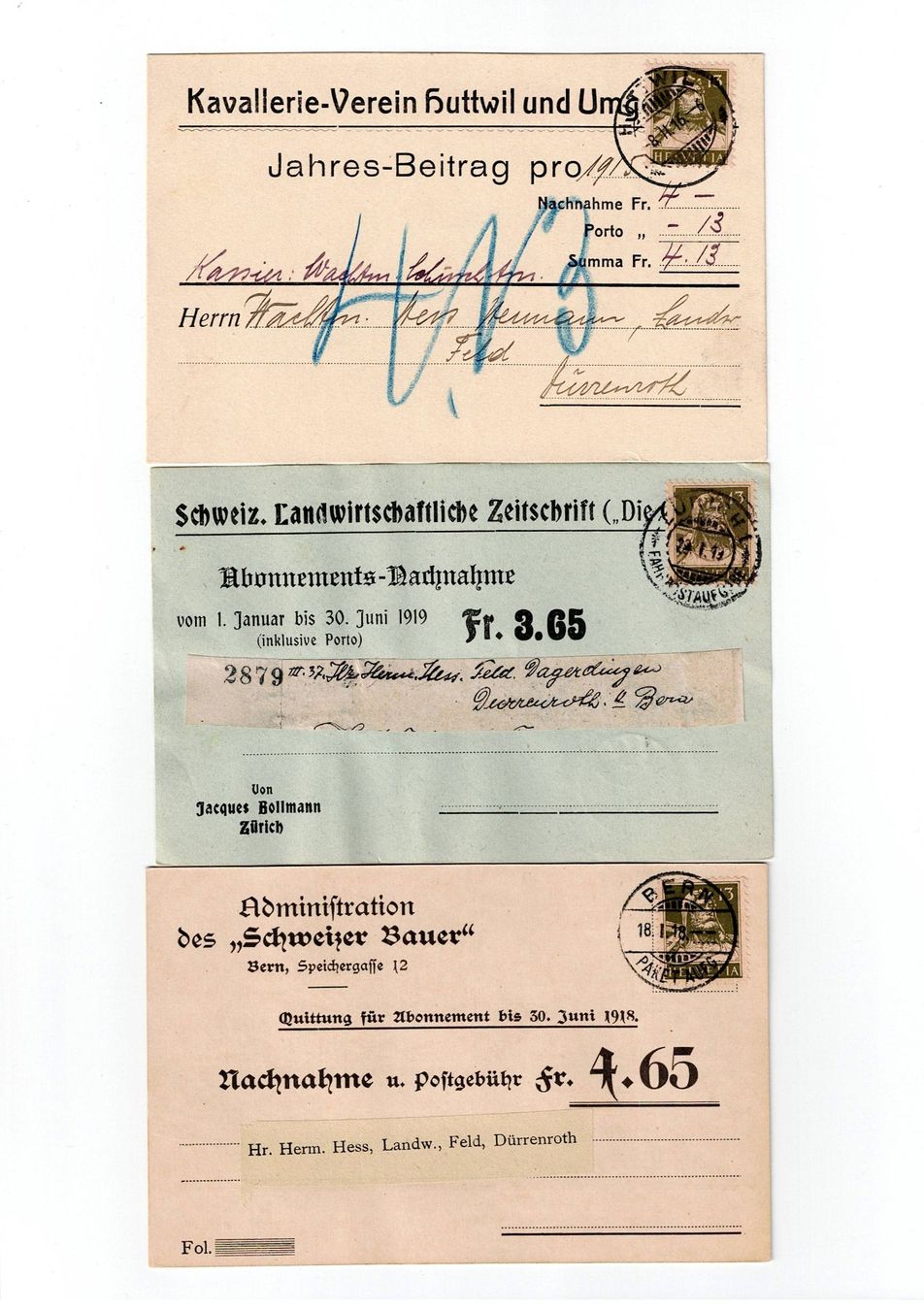 Alle Briefmarken: Schweiz, 17 Belege 1913 bis 1919 – Gebraucht aus Hinteregg von McCharly01