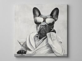 Wandbild „Hunde-Gentleman mit Martini“ – Leinwand 80 x 80 cm