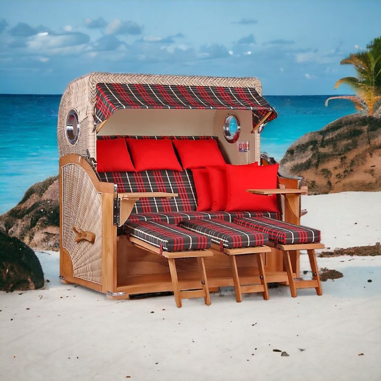 ⭐ 3er Teak Strandkorb Borkum - 170cm - Premium Ausführung (Neu und ...