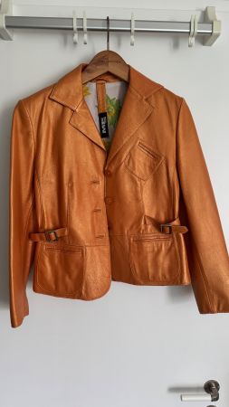 Gold-Orange Lederjacke im trendigen Retro-Look, Grösse S