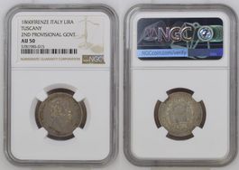 ITALY EMILIA 1 Lira 1860 Firenze VITTORIO EMANUELE II. AU50