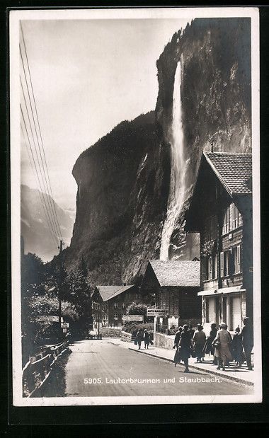 Cartoline postali: Lauterbrunnen, Ortspartie mit Staubbach, – Usato da Berlin venduto da bartko-reher