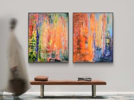 Originalgemälde auf Leinwand 120x200 cm, orange Unikate 2Stk