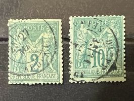 () 2 Sage Type II N sous U 1876 Oblitérés