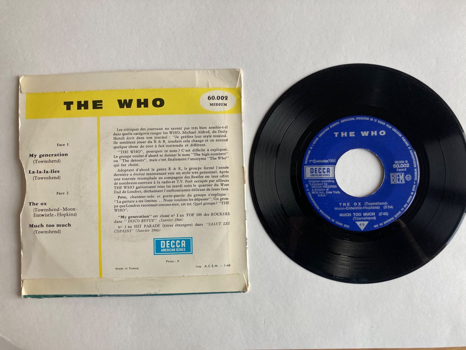 Dischi in vinile: THE WHO, MY GENERATION, SINGLE, ROCK, 1965 – Usato da Thun venduto da estrol 1