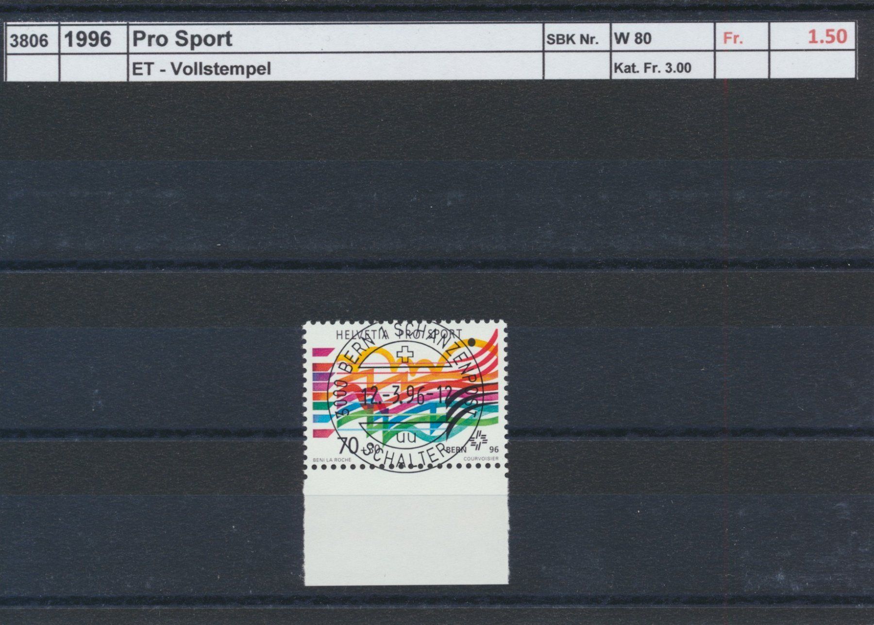 Tutti i francobolli: 1996 "Pro Sport", ET - Vollstempel – Usato da Winterthur venduto da Zupogeru