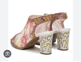 Laura Vita 38/38,5 Blumenmuster Absatz Silber Gelb