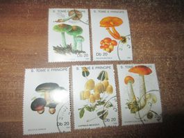 5 Stk. Briefmarken Motiv Pilze 1990 S. Tome e Principe