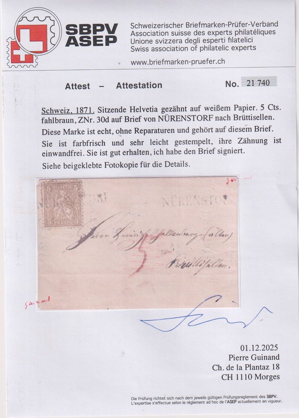 Tutti i francobolli: RAAAR Brief mit 30d, Attest , Stabstempel NÜRENSTORF – Usato da Samnaun-Compatsch venduto da Muckimu