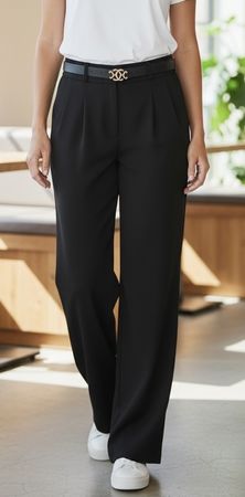 Damen elegante Stoff Hose mit Gürtel schwarz xl
