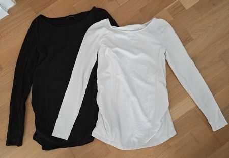 2 Umstandsshirts langarm schwarz und weiss Set