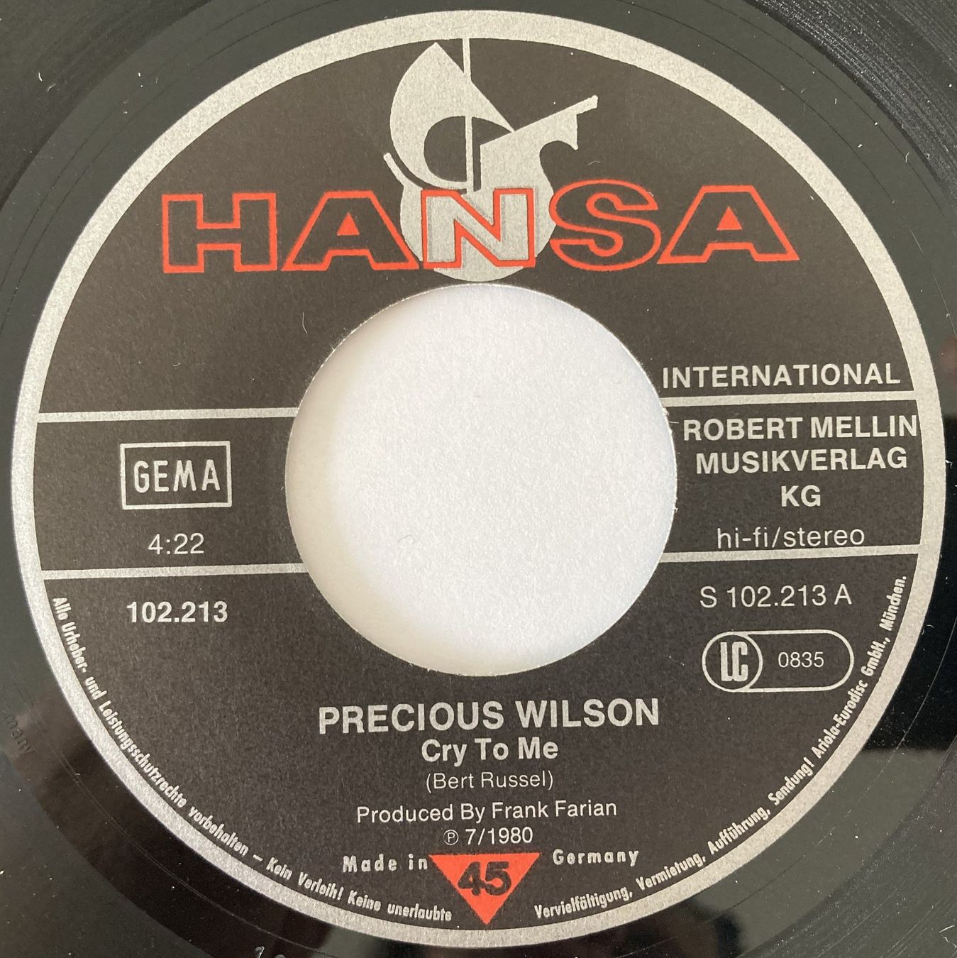 Schallplatten: PRECIOUS WILSON - CRY TO ME – Gebraucht aus Bottens von hotter-than-hell 2
