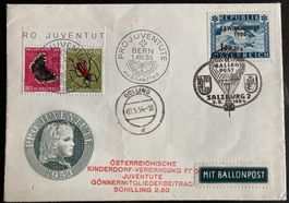 FDC PJ 1953 K44 mit Ballonpost Salzburg 1954