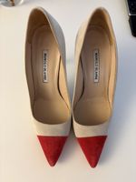 Manolo Blahnik Beige & Red Heels, Size 37