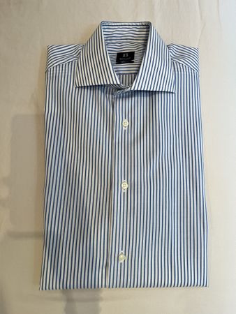 BOGGI MILANO Hemd Slim Fit Streifen Weiss Blau Groesse 38/15