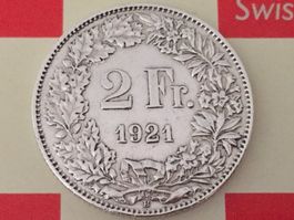 2 Franken 1921 ss-vz, nur 2,0 Mio!