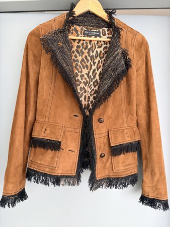 Blouson Dolce&Gabbana en cuir marron, taille 38, franges