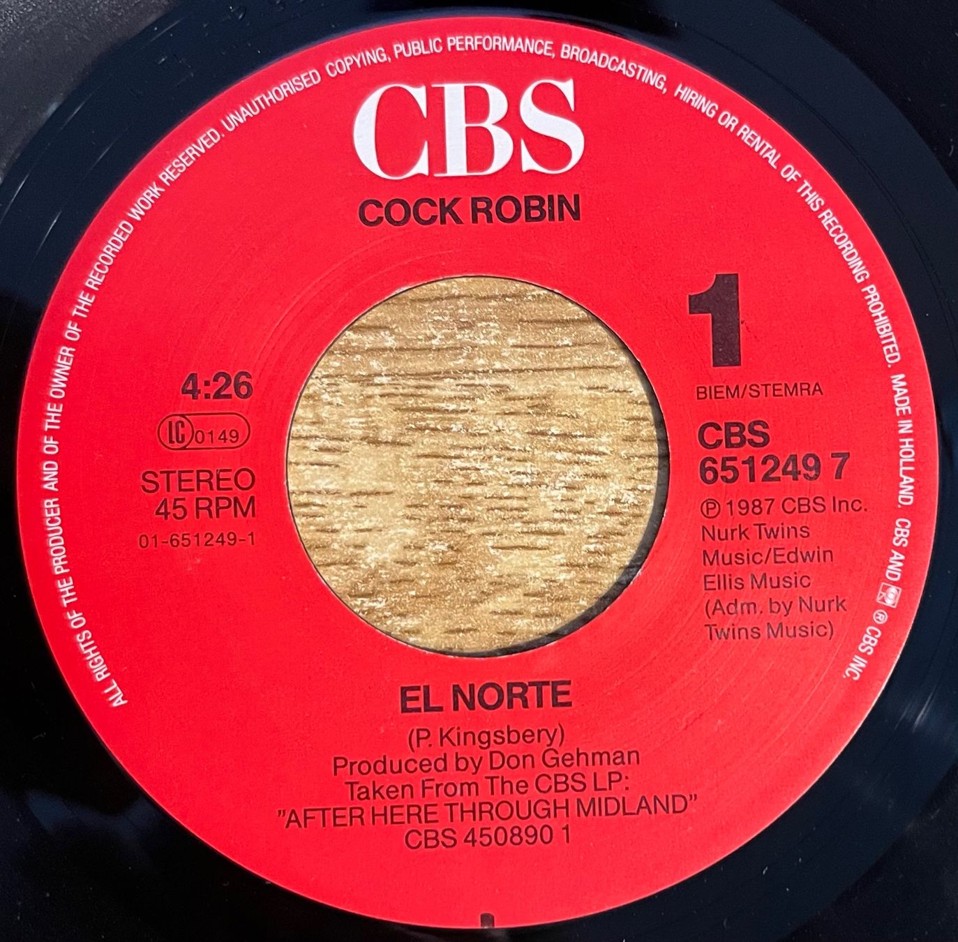 Dischi in vinile: COCK ROBIN - EL NORTE – Usato da Bussigny venduto da vinyl-pas-cher 2