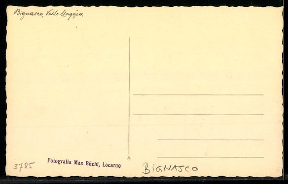 Cartoline postali: Bignasco, Veduta del paese con chiesa e  – Usato da Berlin venduto da bartko-reher 1
