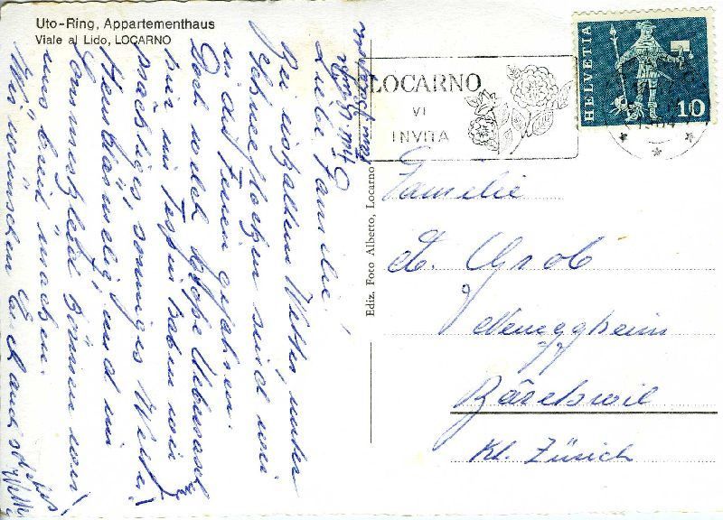 Cartoline postali: Locarno - Uto-Ring Appartementhaus 1964 – Usato da Emmenbrücke venduto da teestube 1