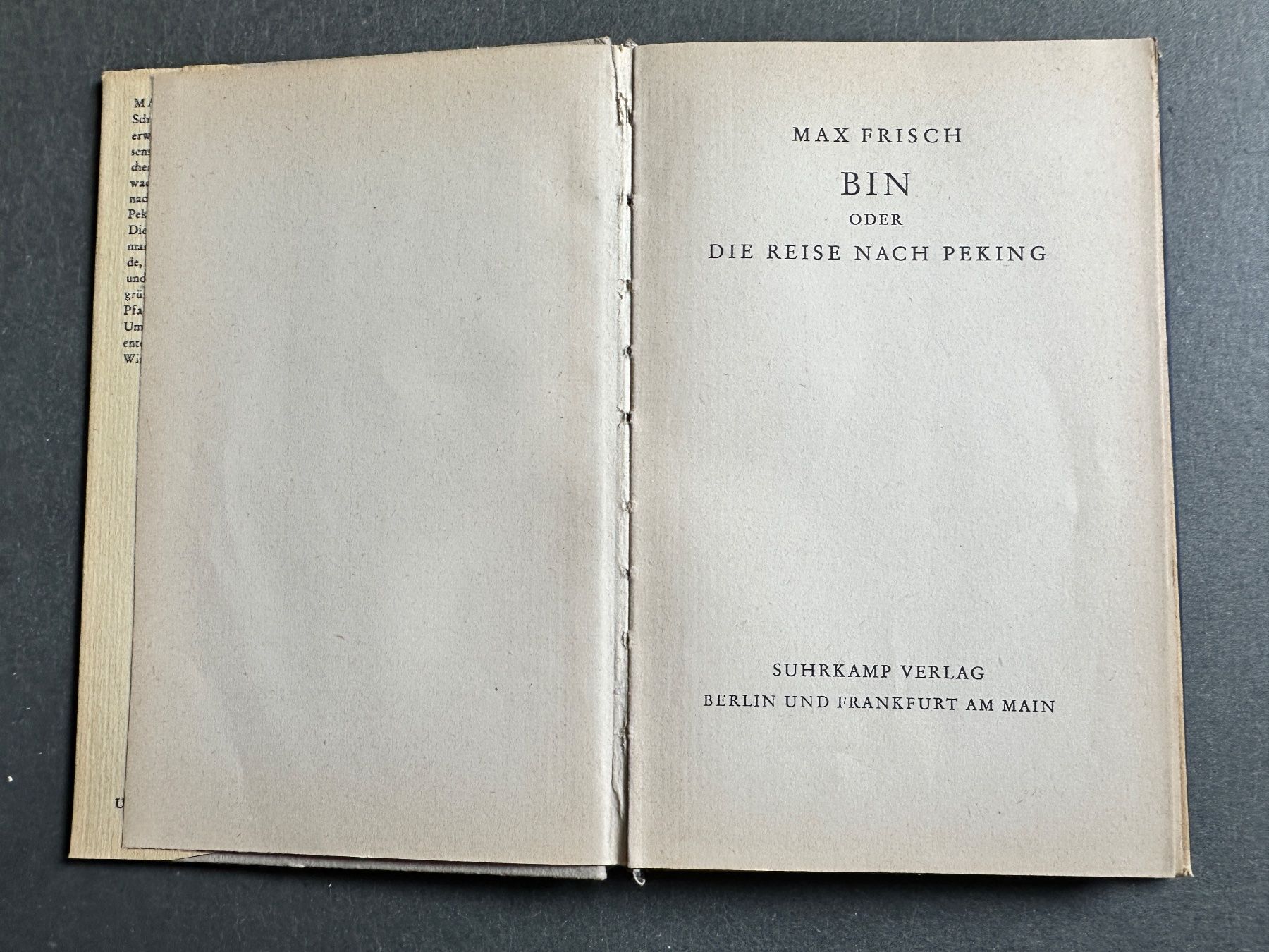 Libri: Max Frisch: Bin oder die Reise nach Peking. – Usato da Zürich venduto da allp 2