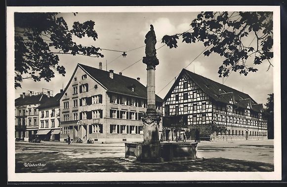 Ansichtskarten: Winterthur, Strassenpartie mit Brunnen – Gebraucht aus Berlin von bartko-reher