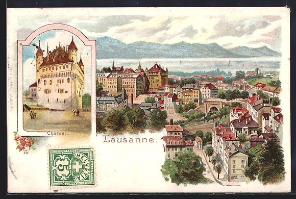 Cartoline postali: Litho Lausanne, Totalansicht, Château – Usato da Berlin venduto da bartko-reher